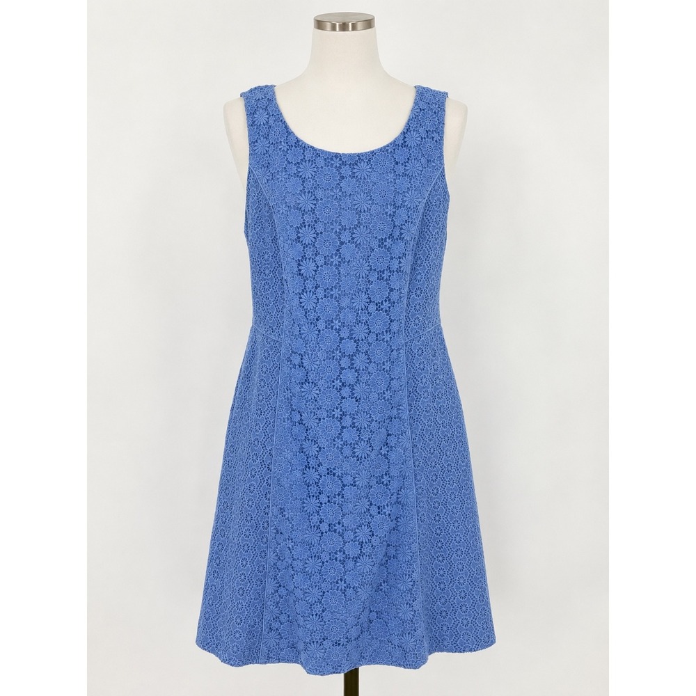 Talbots Floral Lace Dress Womens 16W Blue Sleeveless Lined Sheath Wedding guest‎